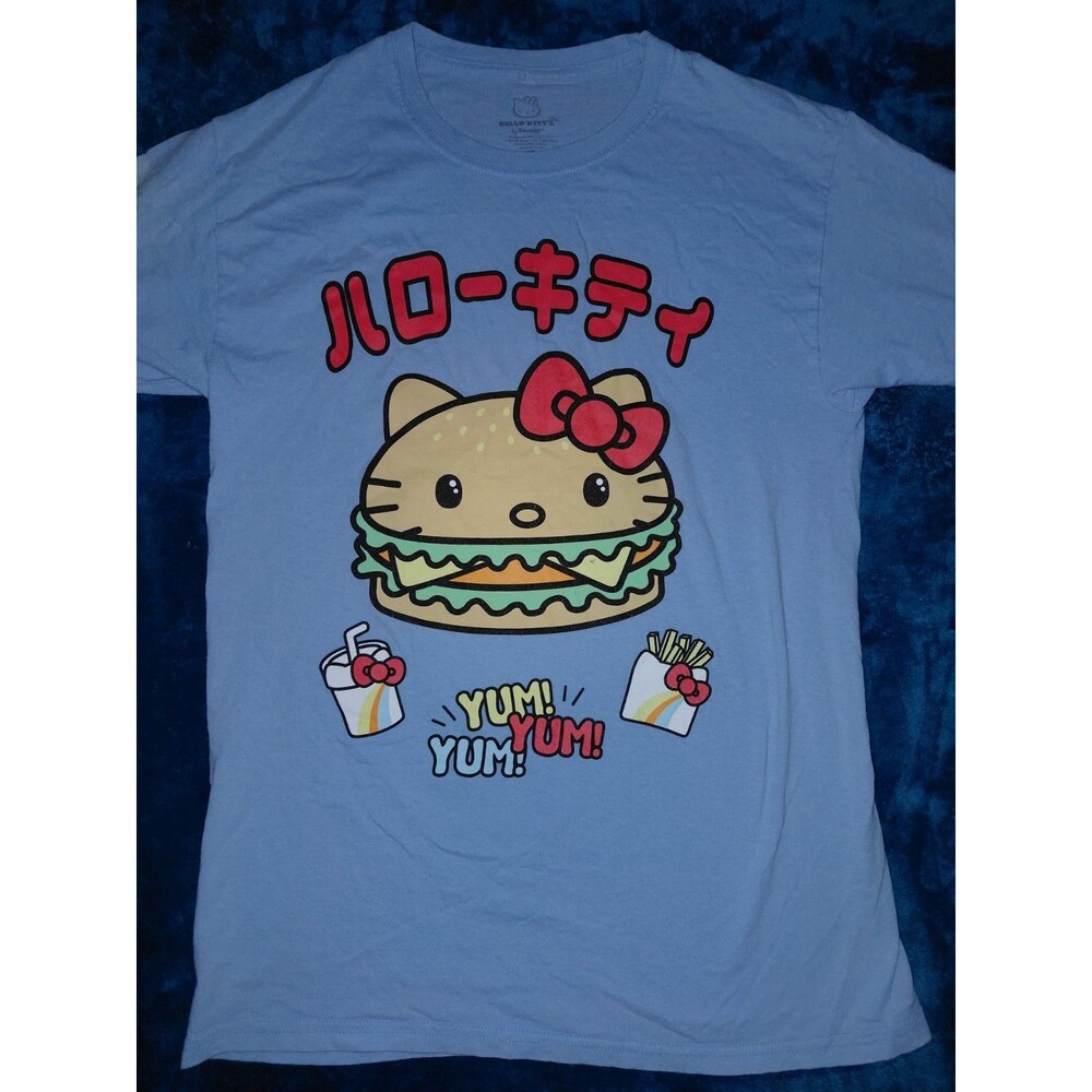 HELLO KITTY BURGER SHOP (2022) Official Unisex Sanrio T-Shirt MEDIUM LIGHT BLUE